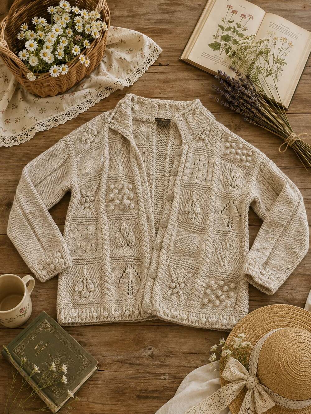 Tivoli Handknit Abstract Pattern Cardigan cottagecore(r1)